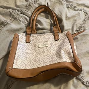 Brown and white purse